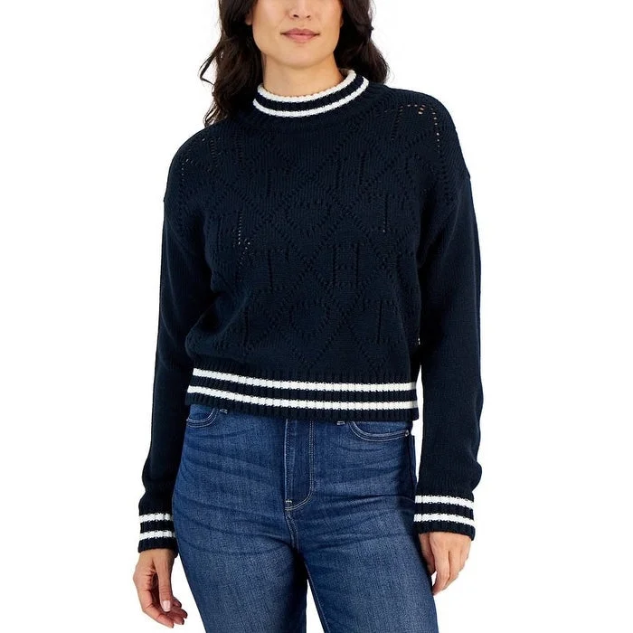 Tommy Hilfiger Women's Argyle Logo Mock Neck Sweater Blue Size Small